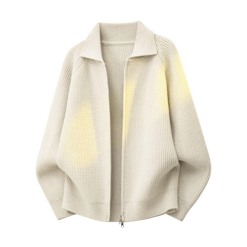 Damen Oversize-Strickjacke mit durchgehendem Reißverschluss, gerippter Struktur & Stehkragen Drune