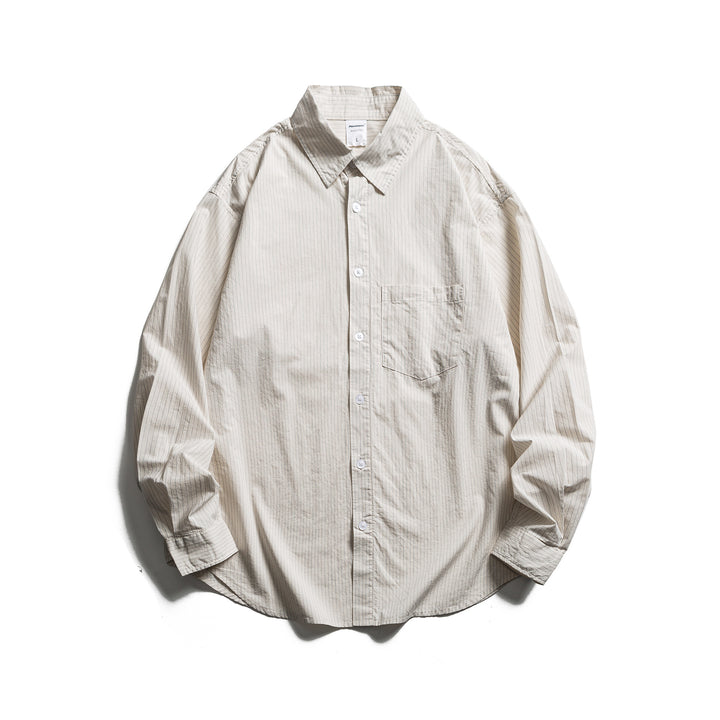 Unisex Lockeres Oversize-Hemd mit Nadelstreifen, Brusttasche und Drop-Shoulder Drune