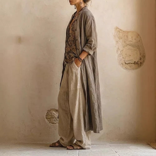 Damen Lässige Leinenhose mit hohem Bund Drune
