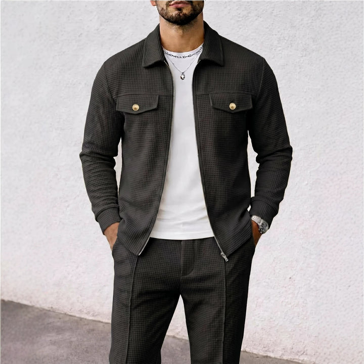 Herren strukturierte Overshirt-Jacke mit Waffelstruktur, Pattentaschen und verdecktem Reißverschluss Drune