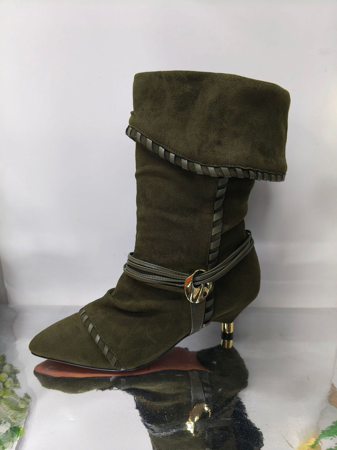 Damen Slouchy Knöchelstiefel mit dekorativem Schnallen-Detail Drune