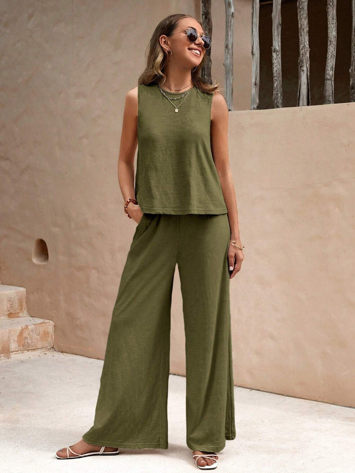 Damen Zweiteiliges Jersey-Set mit ärmellosem Top und weiter Palazzohose Drune