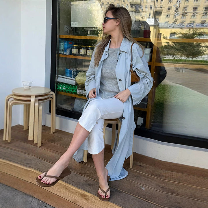 Damen Leichter langer Trenchcoat aus technischem Material mit verdeckter Knopfleiste und lockerem Fall Drune