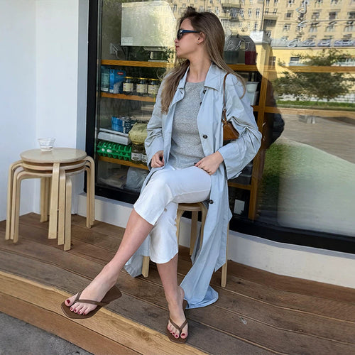 Damen Leichter langer Trenchcoat aus technischem Material mit verdeckter Knopfleiste und lockerem Fall Drune