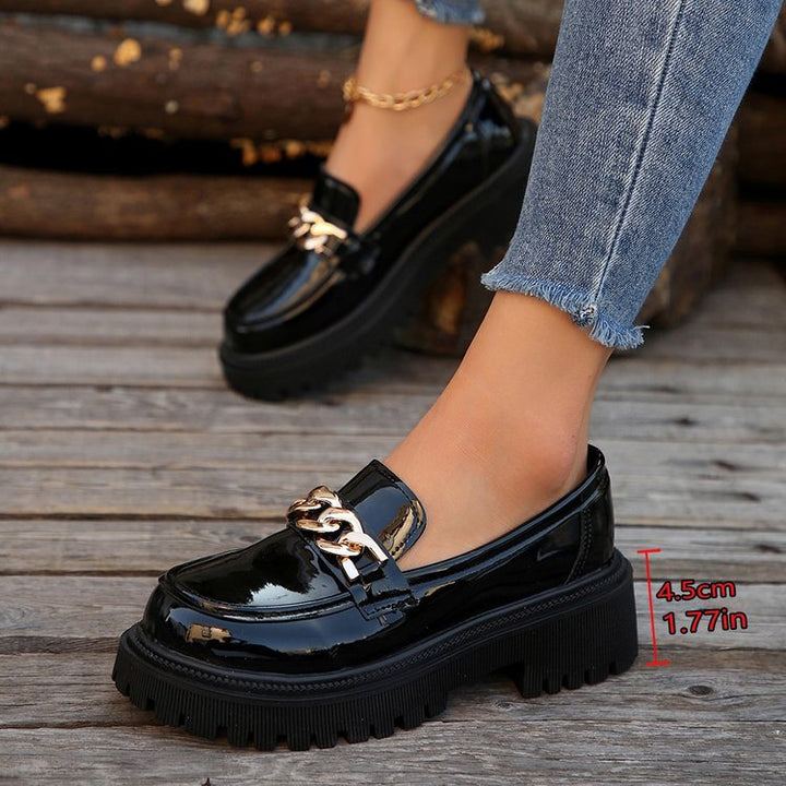 Damen Chunky Loafers mit goldener Kettenverzierung und rutschfester Sohle Drune