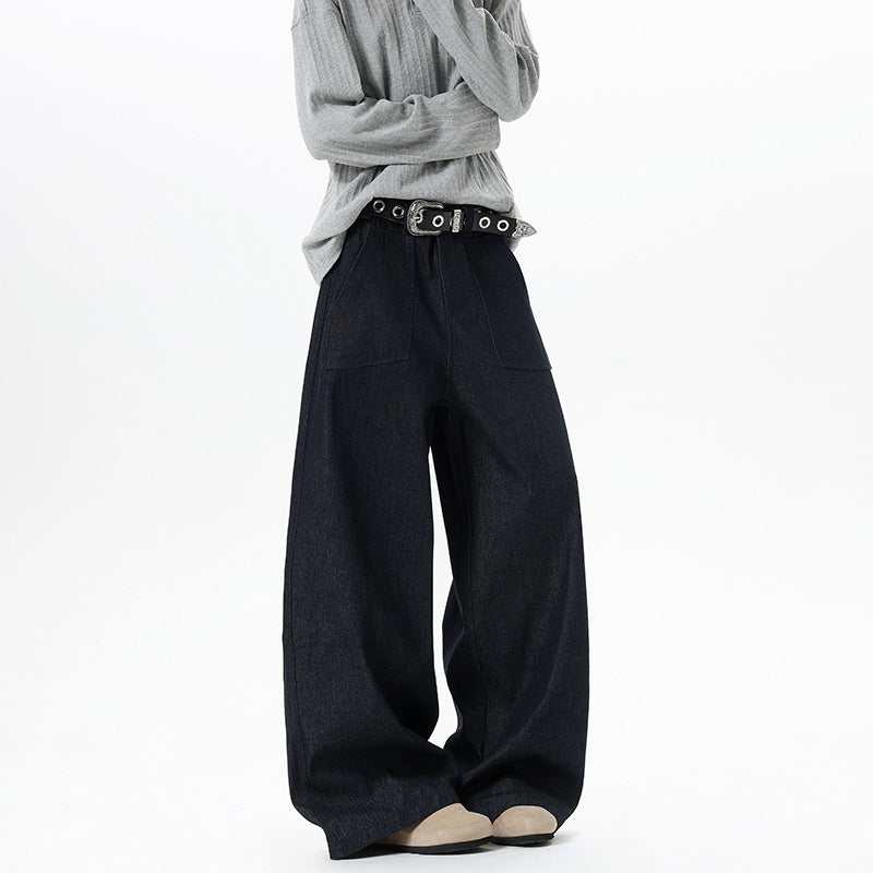 Damen Weite High Waist Denimhose mit extra weitem Bein und aufgesetzten Vordertaschen Drune