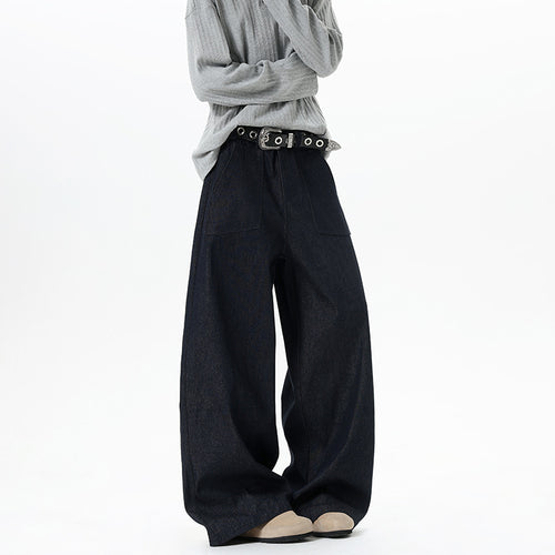 Damen Weite High Waist Denimhose mit extra weitem Bein und aufgesetzten Vordertaschen Drune