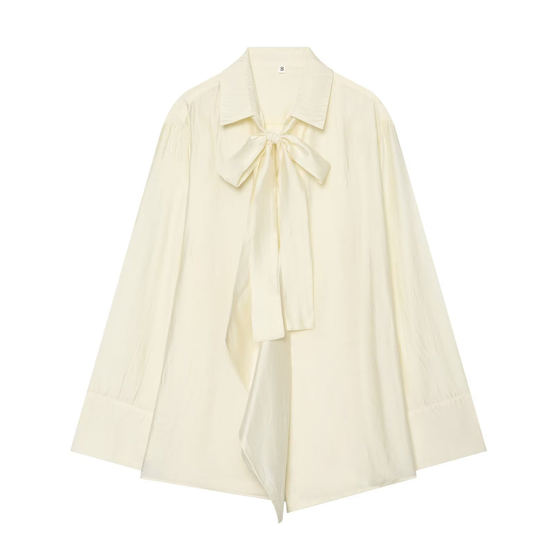 Damen Oversize-Seidenoptik-Bluse mit Schleifenkragen und asymmetrischem Saum Drune