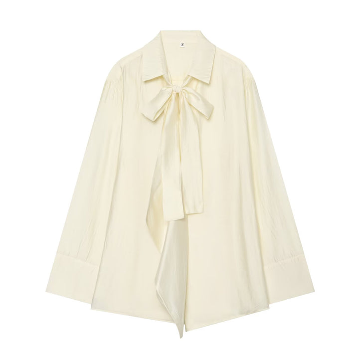 Damen Oversize-Seidenoptik-Bluse mit Schleifenkragen und asymmetrischem Saum Drune