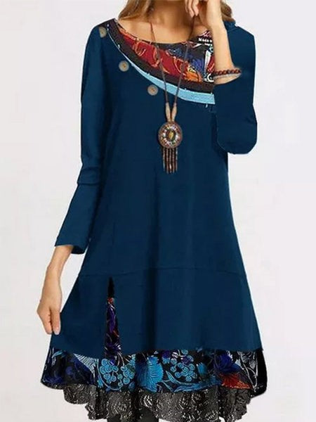 Damen Langärmliges Tunika-Kleid mit originellem Design und dekorativen Details Drune