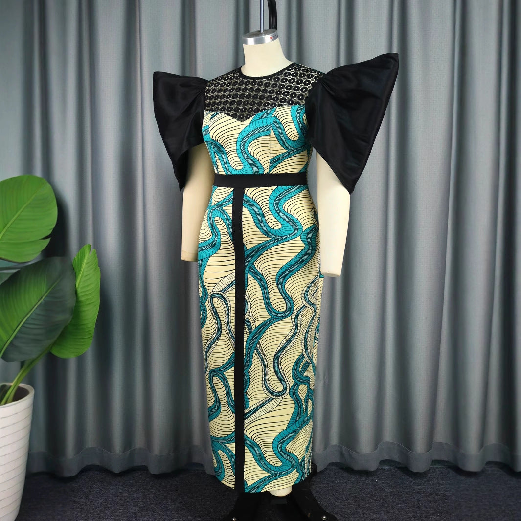 Damen Elegantes Maxikleid mit Volumenärmel und einzigartigem Muster Drune