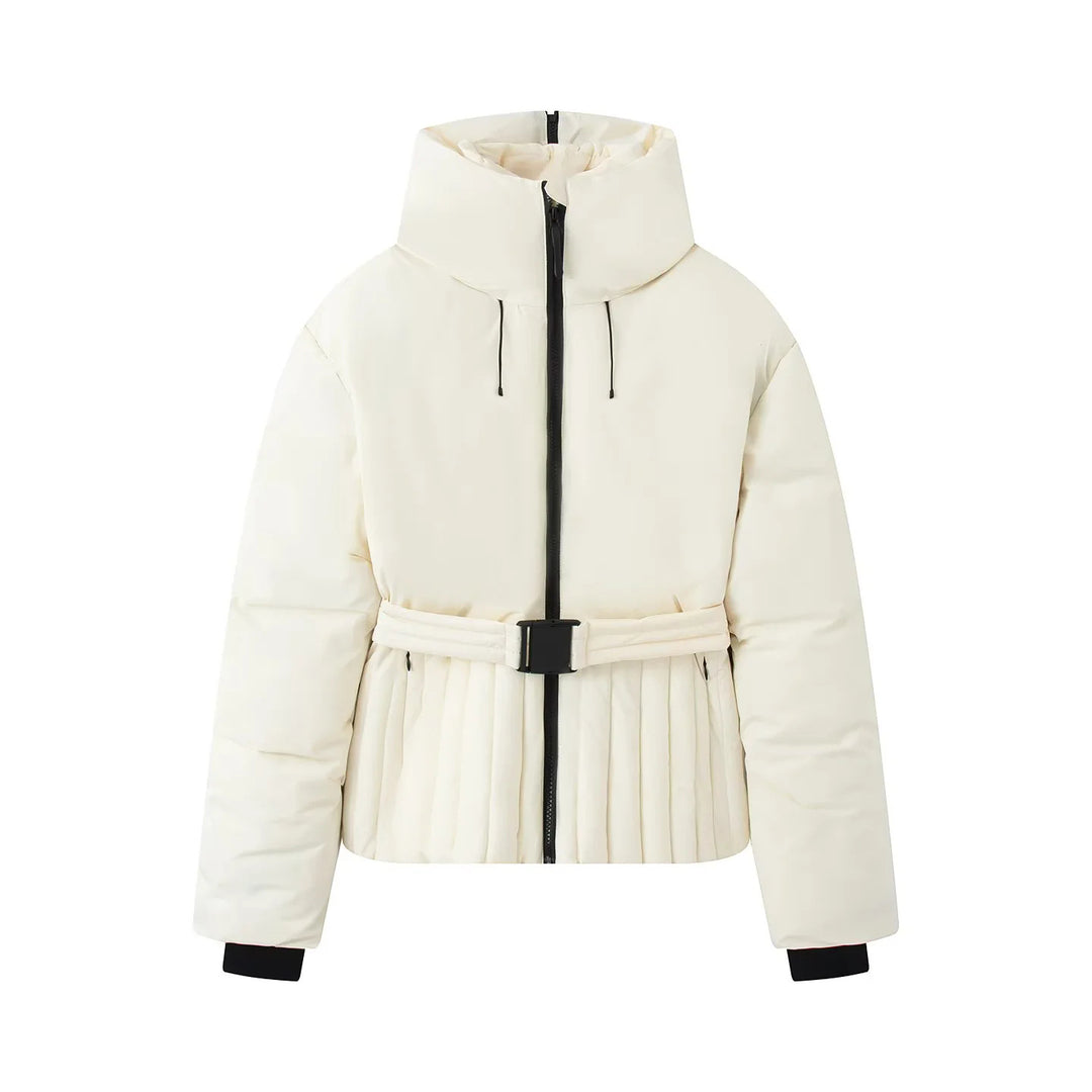Damen nan gesteppte Taillen-Steppjacke mit hohem Kragen, Taillengürtel und Plissee-Saum Drune