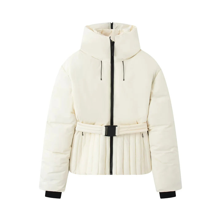 Damen nan gesteppte Taillen-Steppjacke mit hohem Kragen, Taillengürtel und Plissee-Saum Drune
