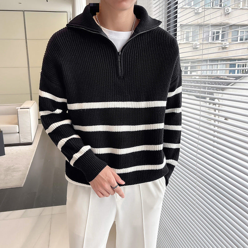 Herren Modischer Strickpullover mit Stehkragen und Reißverschluss Drune