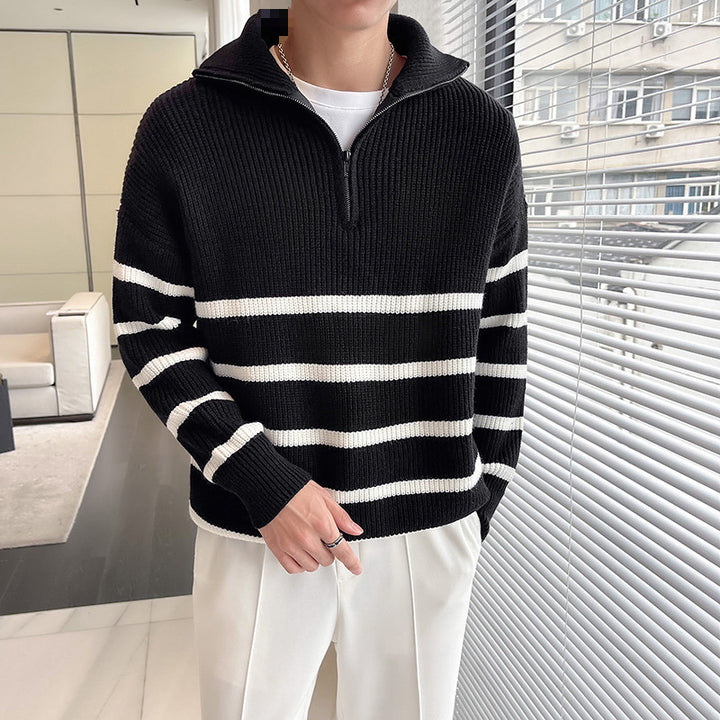 Herren Modischer Strickpullover mit Stehkragen und Reißverschluss Drune