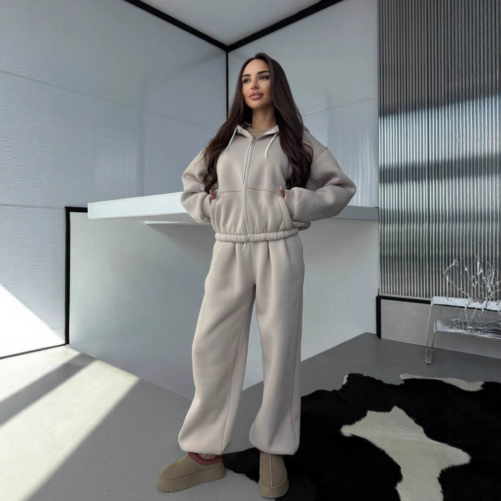 Damen lässiger Kapuzenpullover und Jogginghose Set mit elastischem Bund und praktischen Taschen Drune