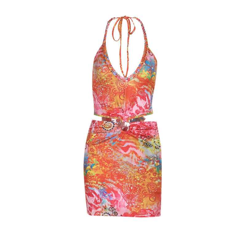 Damen verspieltes Minikleid mit floralem Design und verstellbaren Trägern Drune