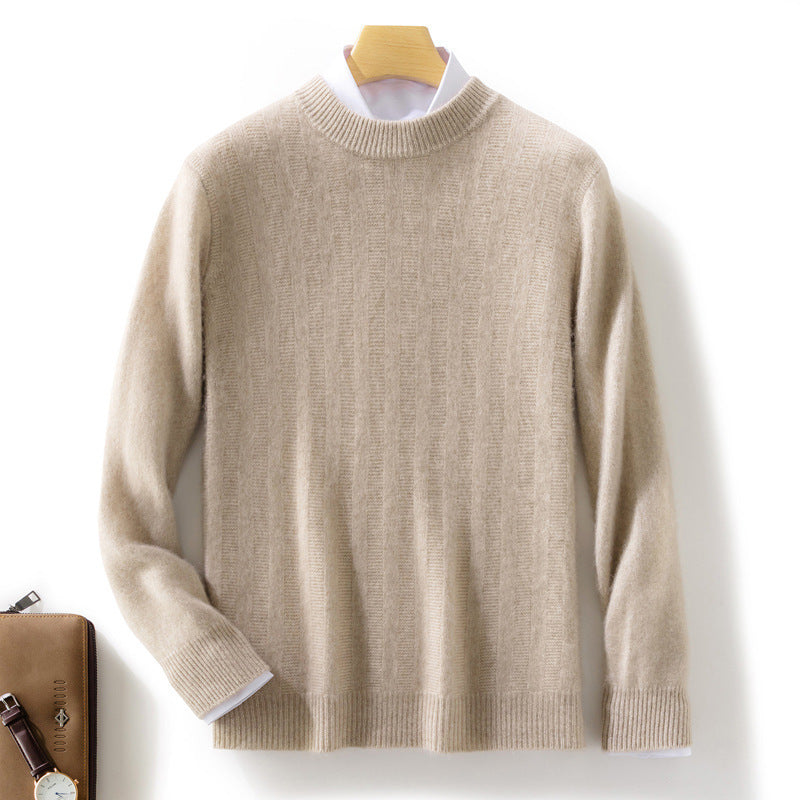 Herren Feinstrickpullover mit kurzem Stehkragen, strukturierter Längsrippe und schlanker Passform Drune