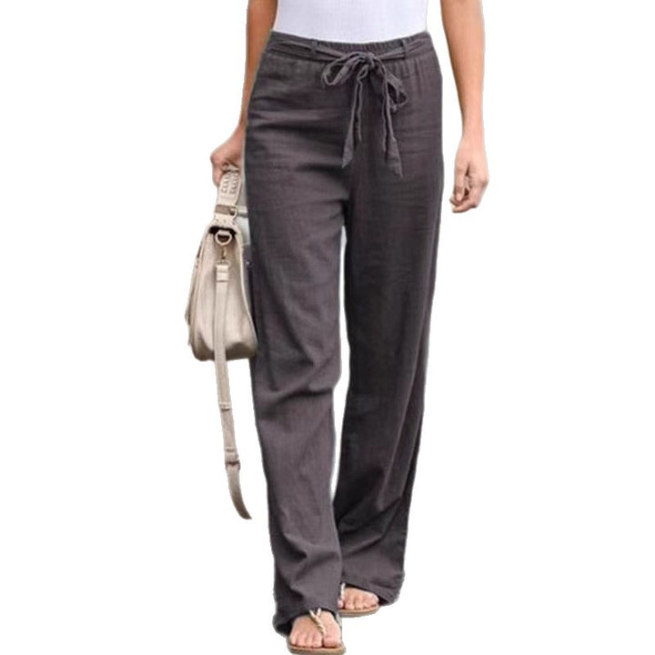 Damen Weite Lounge-Hose mit hohem Gummibund und dekorativem Bindeband Drune