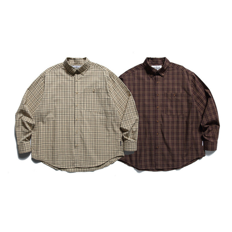 Herren Oversize-kariertes Button-Down-Hemd mit Brusttasche und abgerundetem Saum Drune