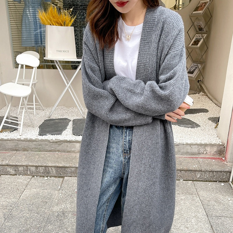 Damen Großer Strickcardigan mit offenem Design und voluminösen Ärmel Drune