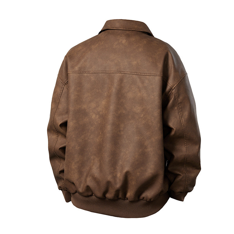 Herren Boxy-Suede-Überhemdjacke mit glatter Veloursleder‑Optik, verdecktem Reißverschluss & elastischen Bündchen Drune