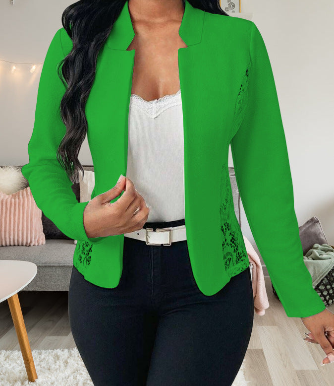 Damen Elegante Blazerjacke mit feinen Häkelverzierungen Drune