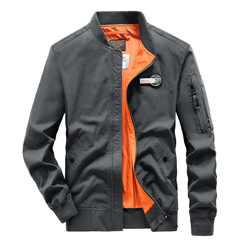Herren Bomberjacke im Pilotenstil mit kontrastfarbigem Innenfutter, Ärmeltasche und geripptem Saum Drune