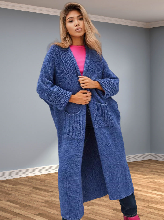 Damen Grobstrick-Kimono mit praktischen Taschen und weitem Schnitt Drune