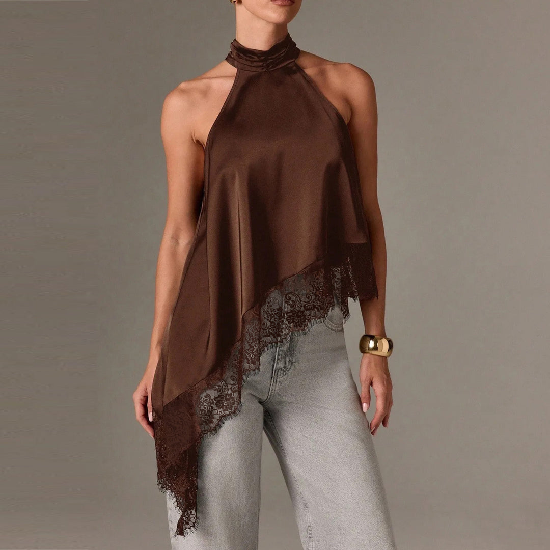 Damen luftiges Chiffon-Top mit eleganter Spitzenverzierung Drune
