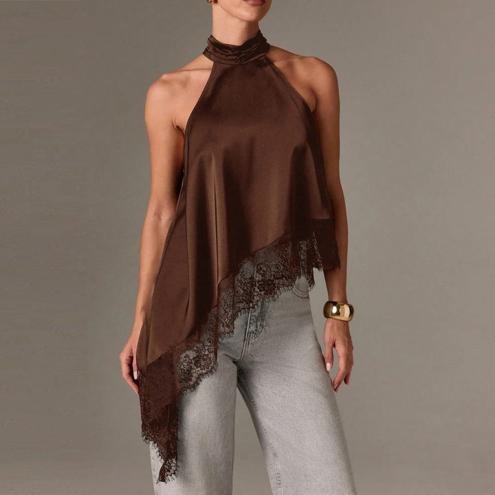 Damen luftiges Chiffon-Top mit eleganter Spitzenverzierung Drune