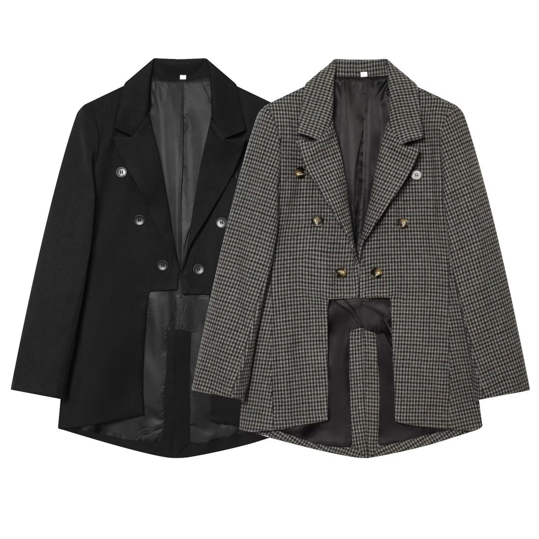 Damen Doppelreihiger Oversize-Blazer mit Satinfutter und verlängertem Saum Drune
