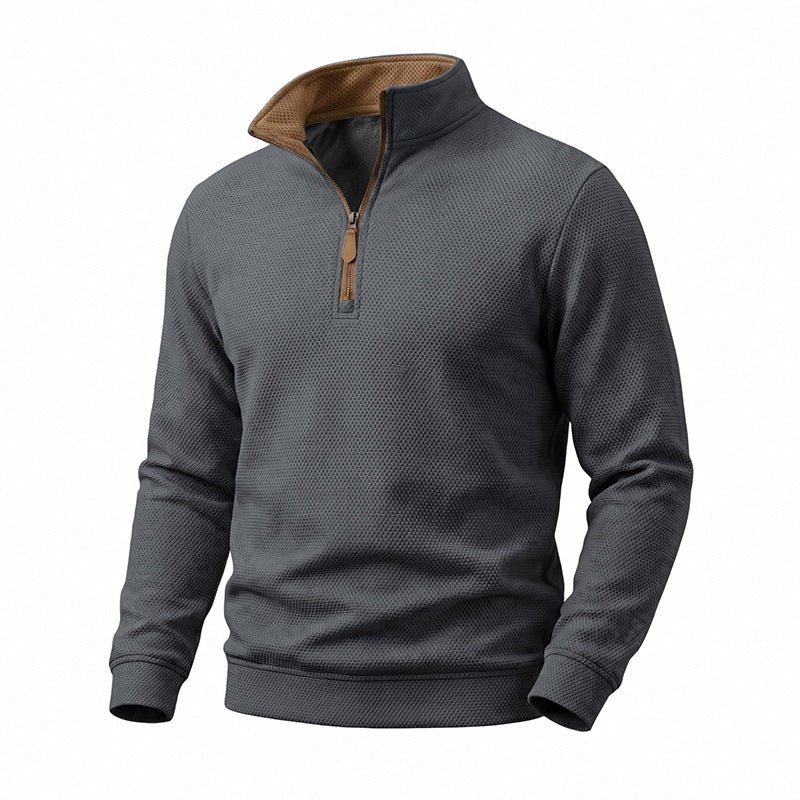 Herren Halbzip-Pullover mit Waffelstruktur und Kontrastkragen Drune