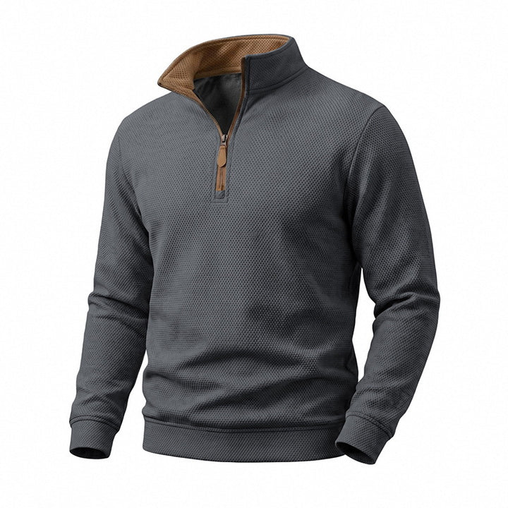 Herren Halbzip-Pullover mit Waffelstruktur und Kontrastkragen Drune