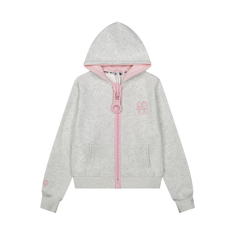 Damen Kapuzen-Sweatjacke mit übergroßem Reißverschluss und minimalistischer Stickerei Drune