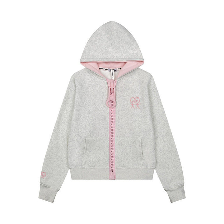Damen Kapuzen-Sweatjacke mit übergroßem Reißverschluss und minimalistischer Stickerei Drune
