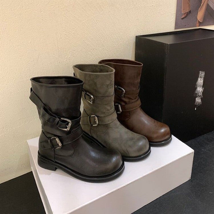 Damen Modische Stiefeletten mit Buckle-Details Drune