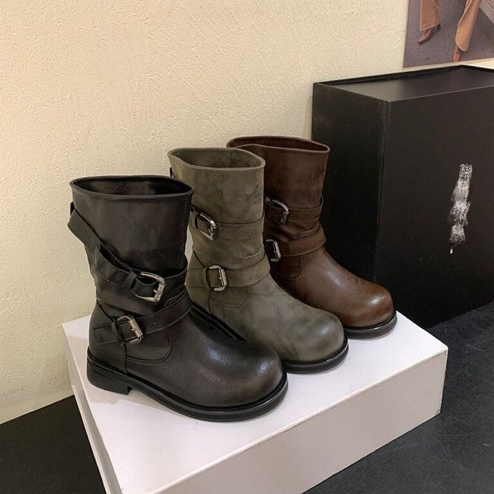 Damen Modische Stiefeletten mit Buckle-Details Drune