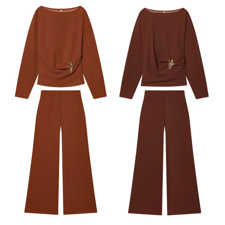 Damen Zweiteiliges Loungewear-Set mit gedrehtem Saumdetail und weiter Highwaist-Hose Drune