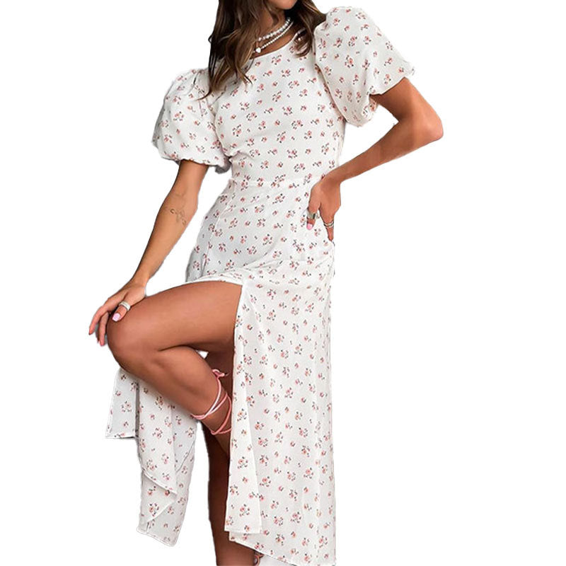 Damen Maxikleid mit verspielt leichtem Puffärmel und elegantem Schlitz Drune