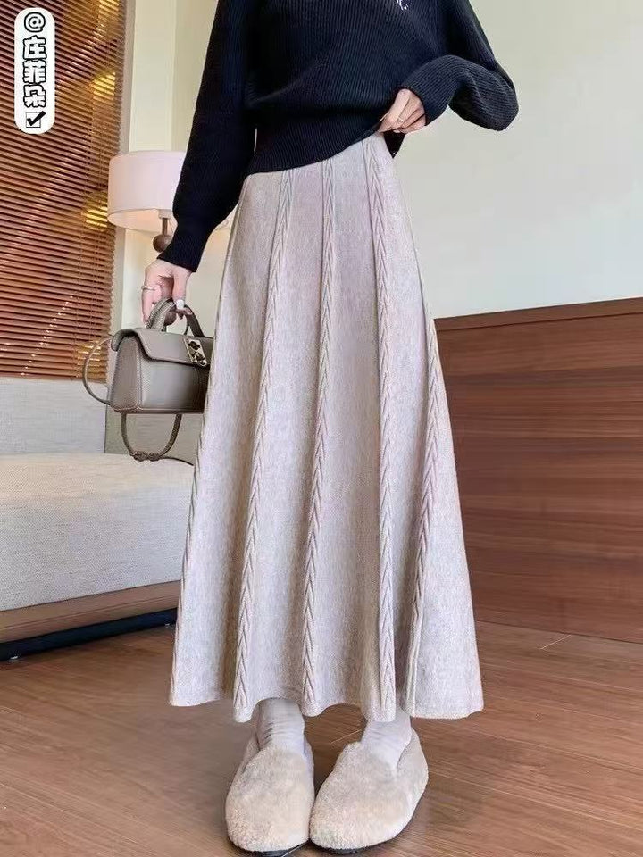 Damen Eleganter Midirock mit feinem Zopfmuster Drune