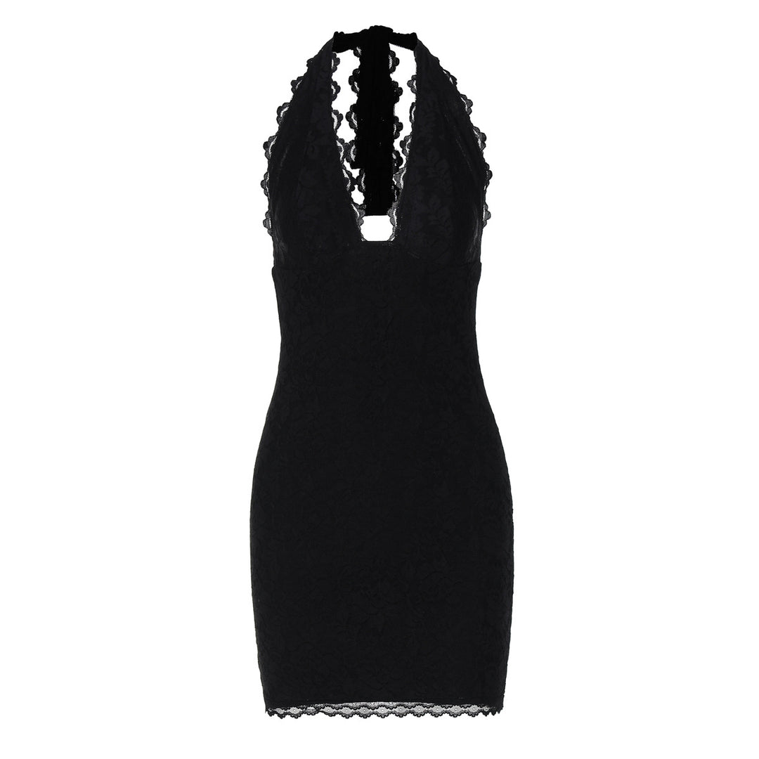 Damen Spitzen-Minikleid mit verführerischem V-Ausschnitt und eleganten Details Drune