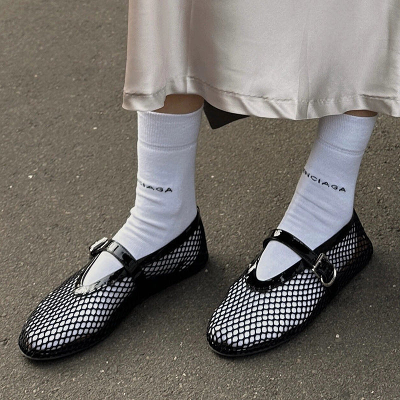 Damen Ballerinas mit goldenem Netzdesign und modischem Riemchen Drune