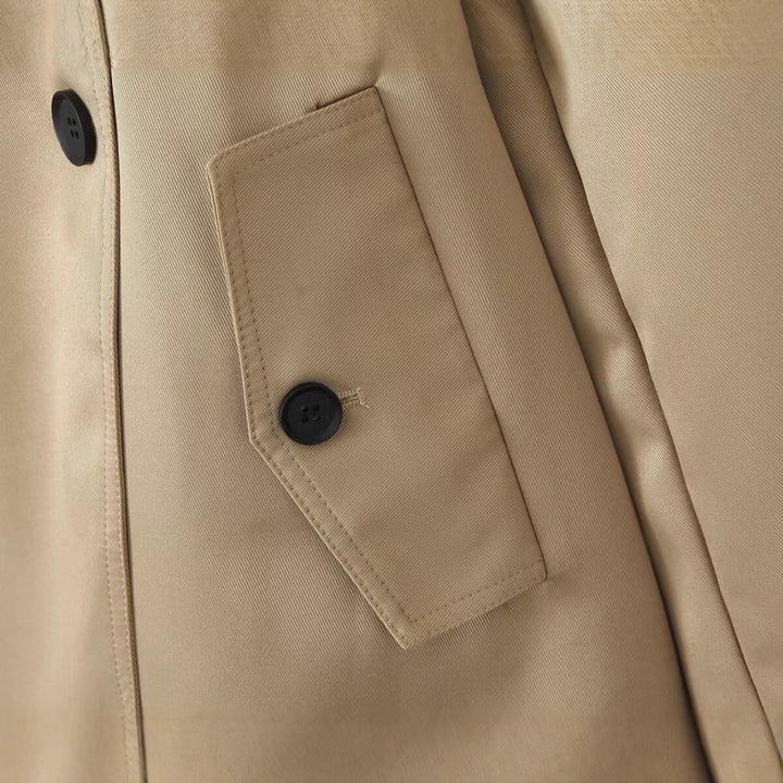 Damen Kurzer taillierter Doppelreiher-Trench mit Cape-Ärmeln und Bindegürtel Drune
