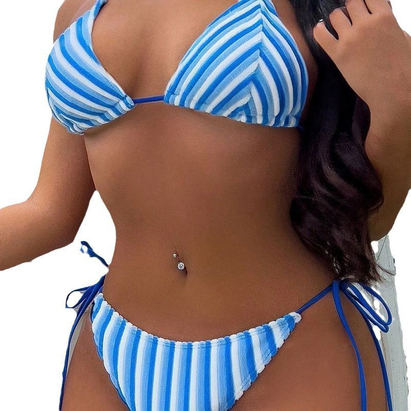 Damen Triangel-Bikini mit modischen Streifen und verstellbaren Trägern Drune