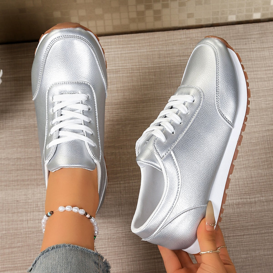 Damen  leichte Schnür-Sneaker aus Kunstleder mit gepolstertem Komfortfußbett und profilierter Gummisohle Drune