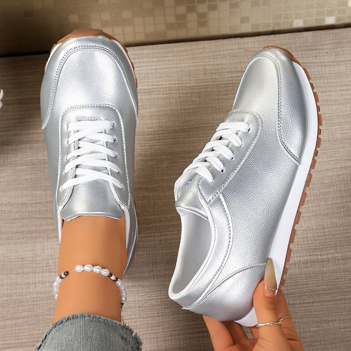 Damen  leichte Schnür-Sneaker aus Kunstleder mit gepolstertem Komfortfußbett und profilierter Gummisohle Drune
