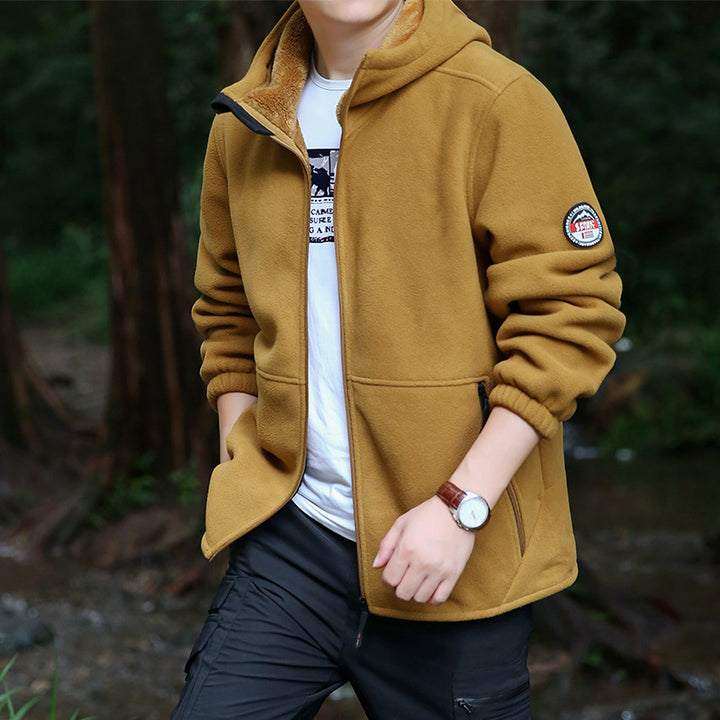 Herren Kapuzen-Fleecejacke mit Sherpa-Innenfutter, Zwei-Wege-Reißverschluss und windabweisender Front Drune