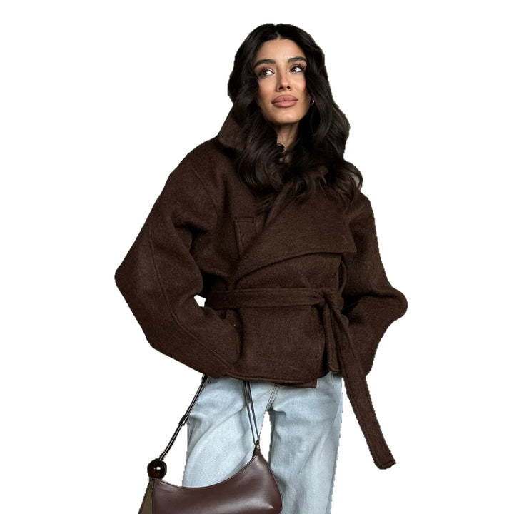 Damen Oversized Wolljacke mit Bindegürtel und lässigem Schnitt Drune
