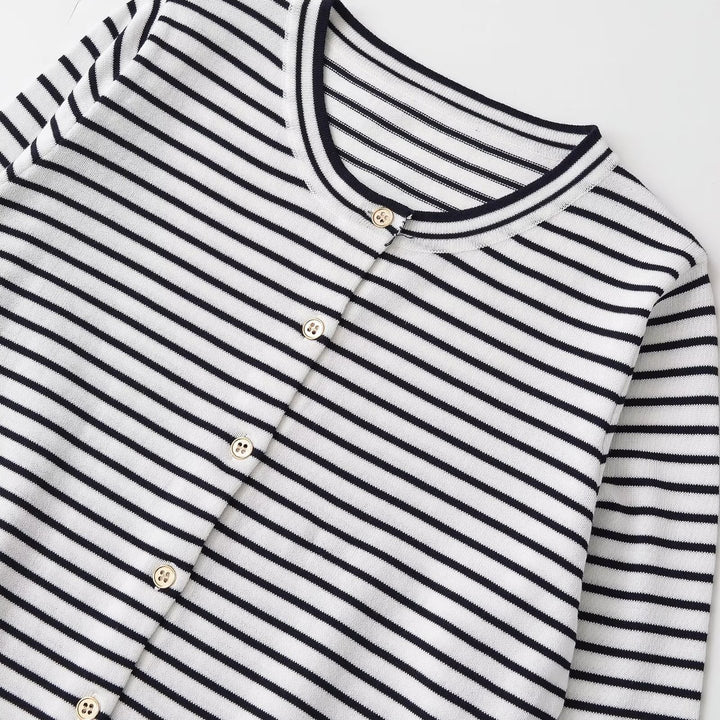 Damen Feinstrick-Cardigan mit maritimem Streifenmuster und Knopfleiste Drune